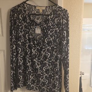 Michael KORS Black and White Floral Blouse